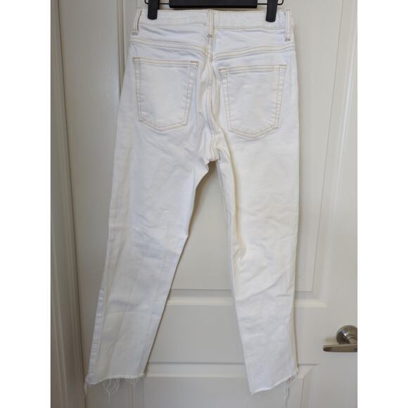 Topshop Straight Crop Jeans White Hi-Rise Frayed Hem Size 28 - Picture 2 of 7